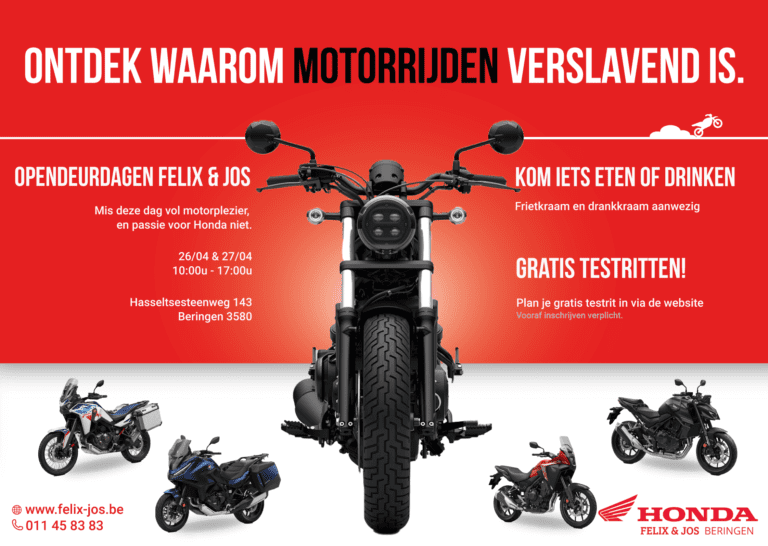 De reclame van felix en Jos die in het magazine motorijder.be is verschenen in April 2025
